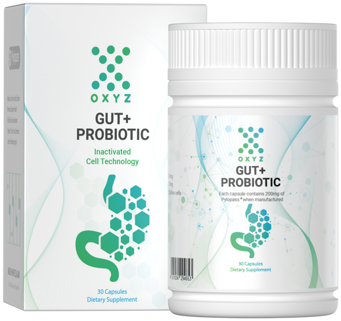 OXYZ Gut+ Probiotic box and bottle