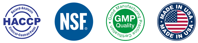 HACCP, NSF, GMP Quality and Made in USA certifications
